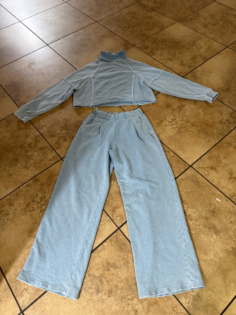 aerie Light Blue Wide-Leg Sweatpants Set